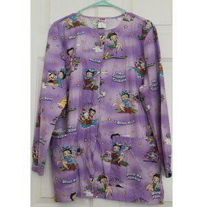 Betty Boop Novelty Print Nurse Scrubs Purple Long Sleeves Women's Size S-L NWOT